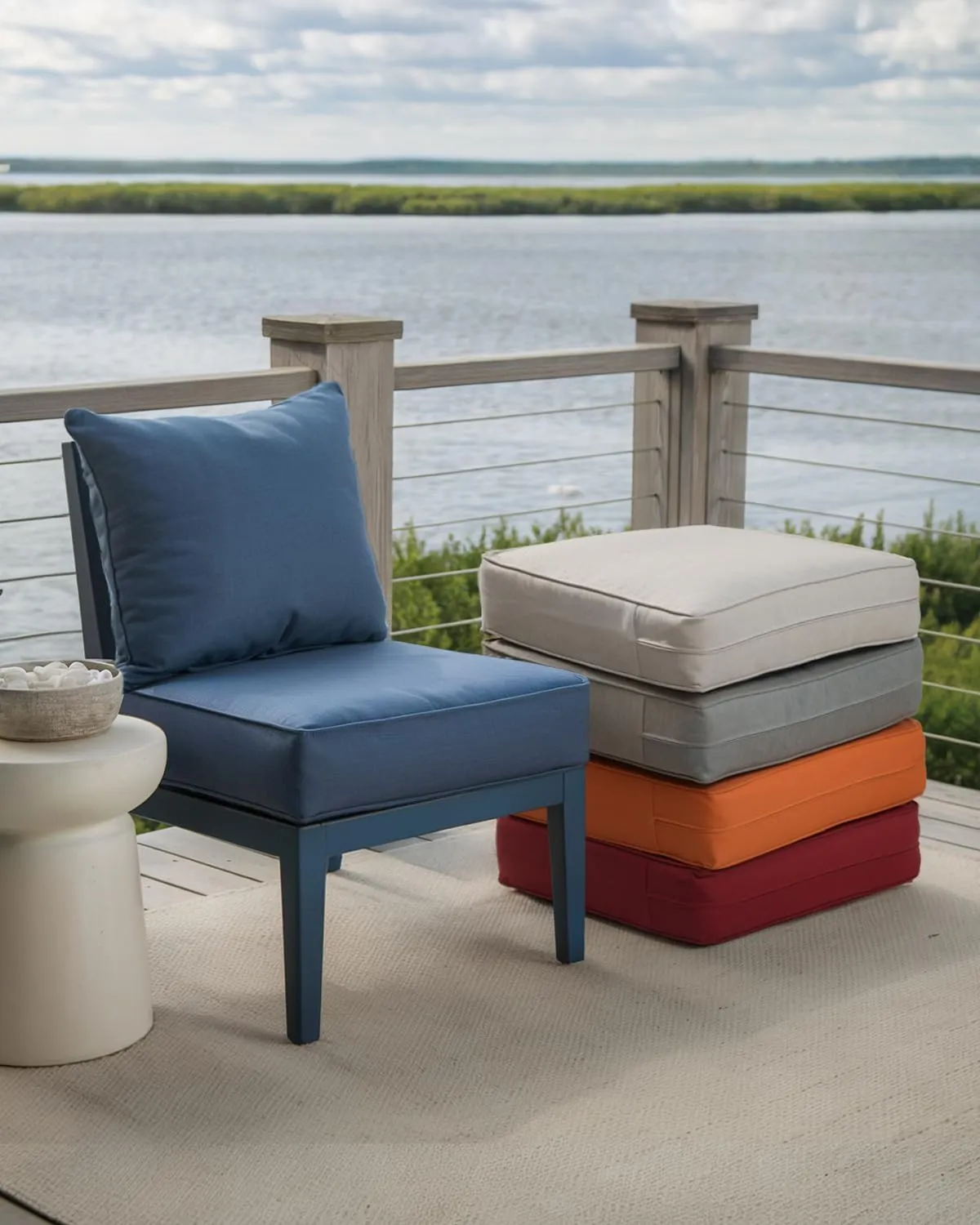 24x24x6 Outdoor Seat Cushions Patio Pillow - Set of 5 Water-Resistant Zippered Outside Pillows for Wicker Metal Dining Rocking Swivel Chairs Loveseat Couch Sectional Sofa - Navy Blue