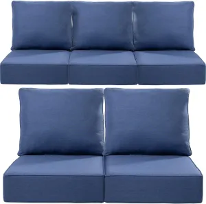 24x24x6 Outdoor Seat Cushions Patio Pillow - Set of 5 Water-Resistant Zippered Outside Pillows for Wicker Metal Dining Rocking Swivel Chairs Loveseat Couch Sectional Sofa - Navy Blue