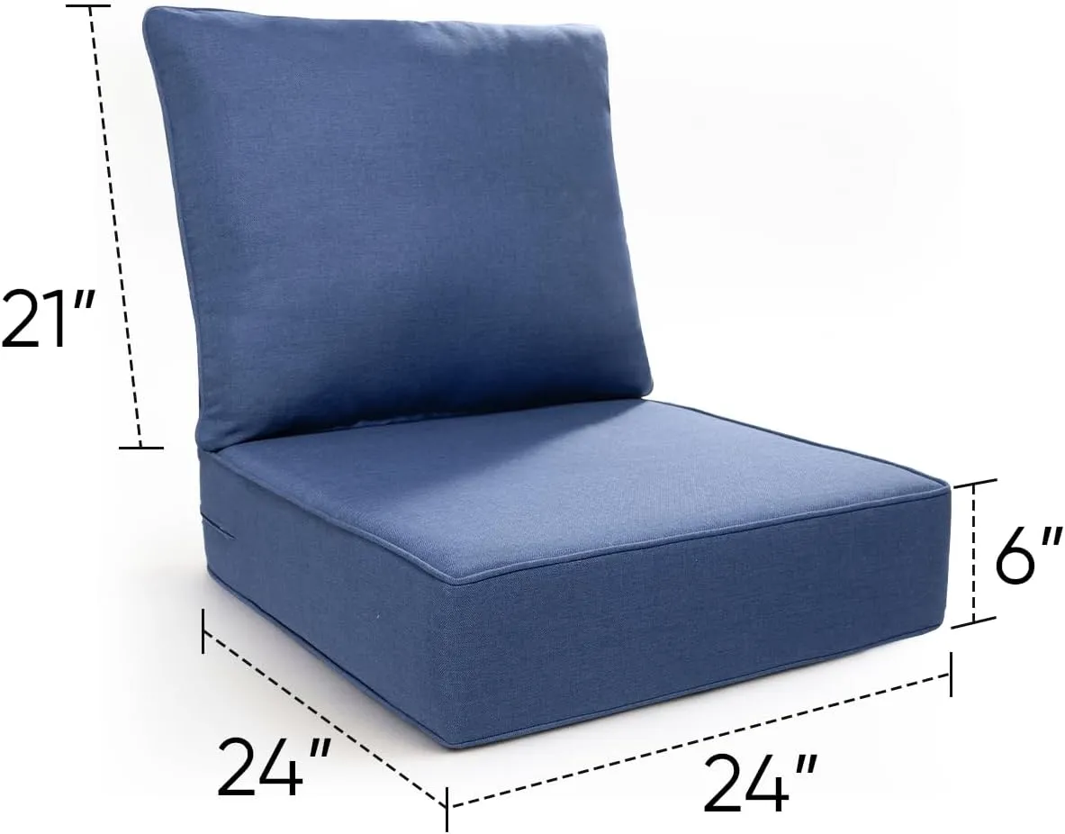 24x24x6 Outdoor Seat Cushions Patio Pillow - Set of 5 Water-Resistant Zippered Outside Pillows for Wicker Metal Dining Rocking Swivel Chairs Loveseat Couch Sectional Sofa - Navy Blue