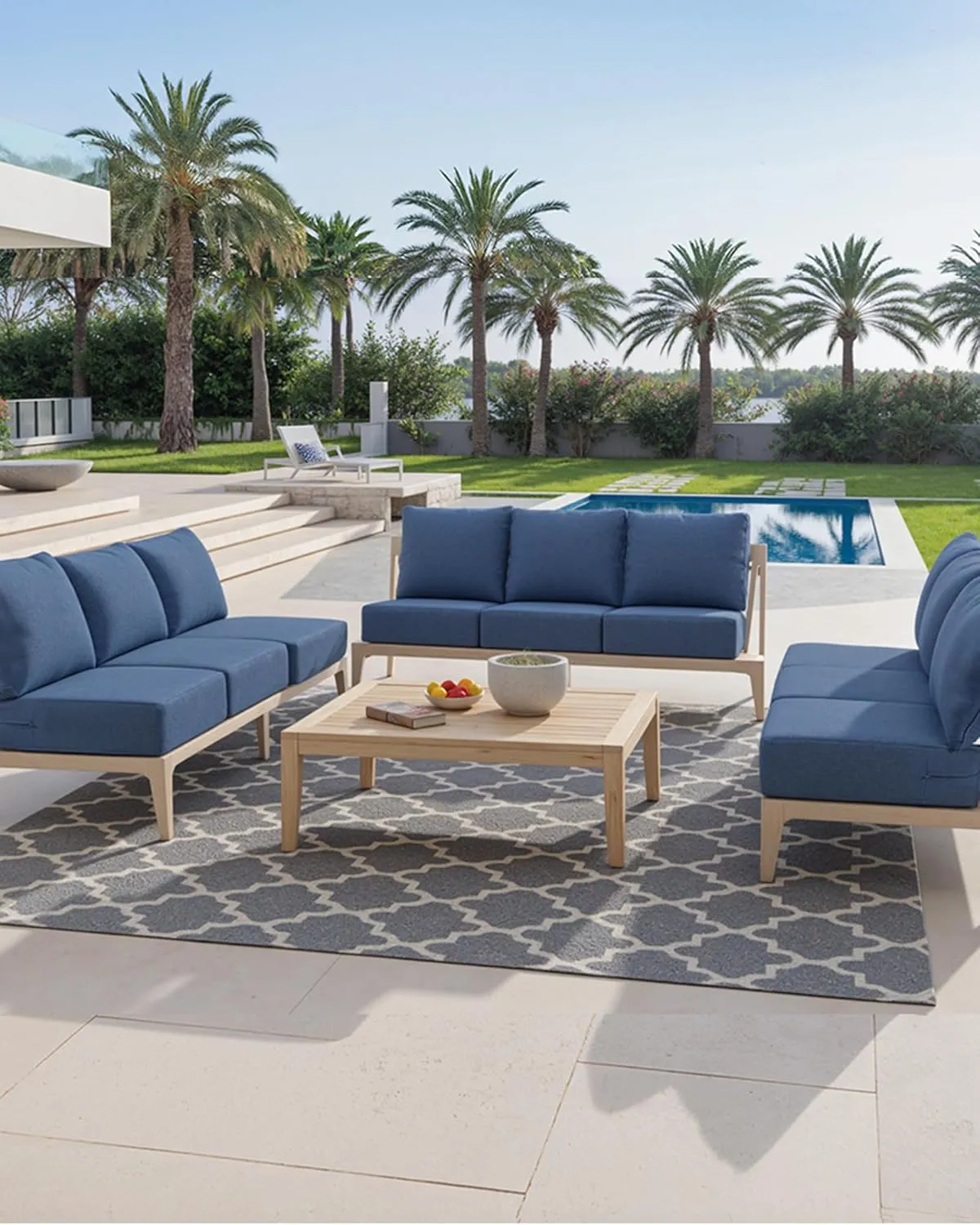 24x24x6 Outdoor Seat Cushions Patio Pillow - Set of 5 Water-Resistant Zippered Outside Pillows for Wicker Metal Dining Rocking Swivel Chairs Loveseat Couch Sectional Sofa - Navy Blue