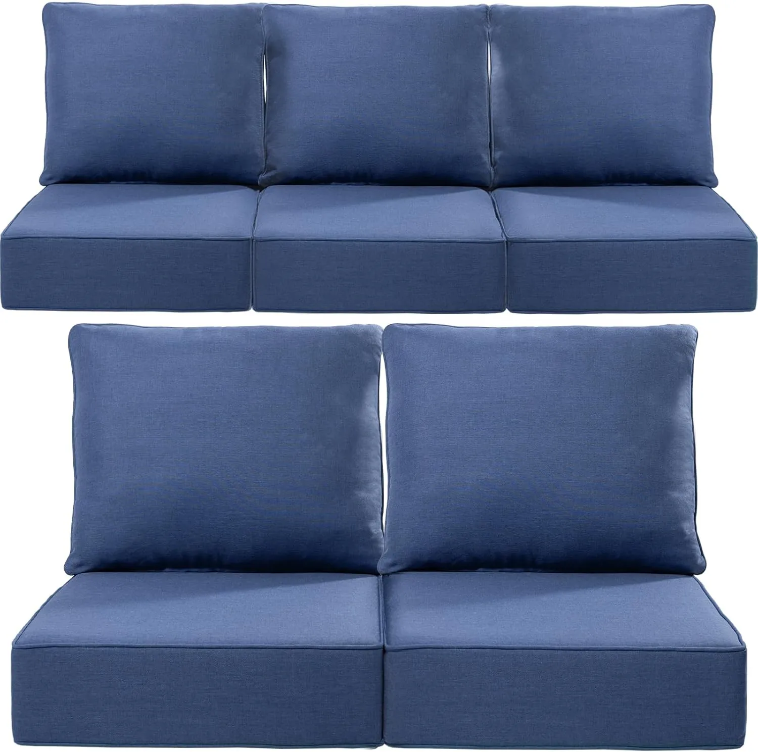 24x24x6 Outdoor Seat Cushions Patio Pillow - Set of 5 Water-Resistant Zippered Outside Pillows for Wicker Metal Dining Rocking Swivel Chairs Loveseat Couch Sectional Sofa - Navy Blue