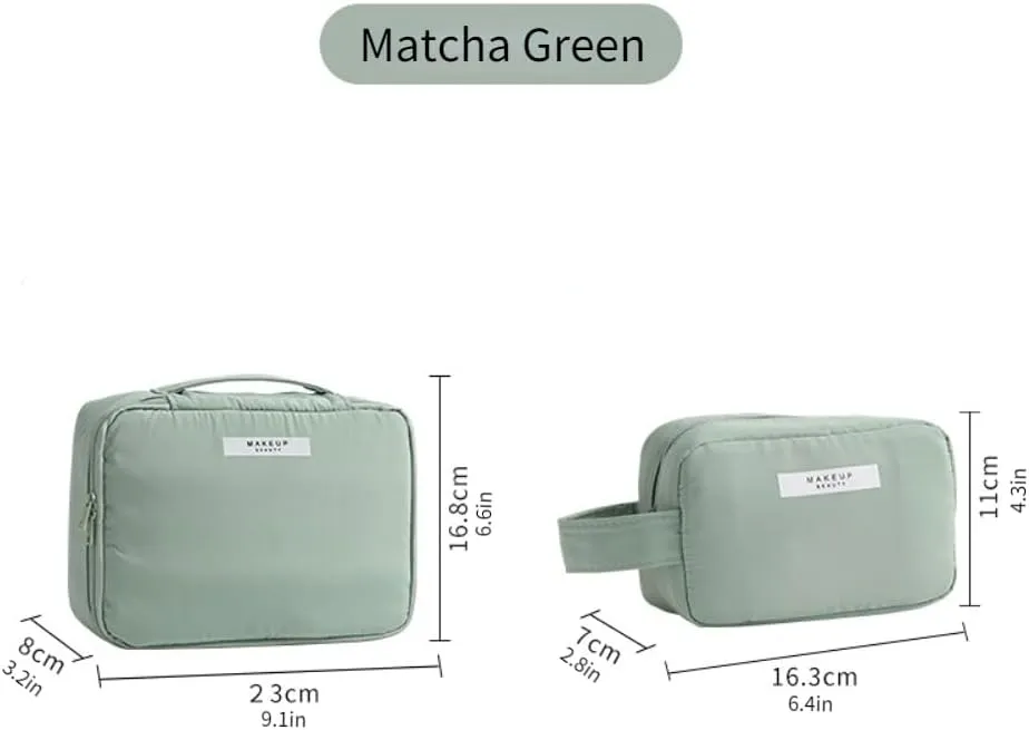 3 Pack Kawaii Cute Makeup Bag Aesthetic Travel Cosmetic Bag Organizer Toiletry Pouch Handbag Brush Holder for Women Teen Girls (Matcha Green, 3 Pack)