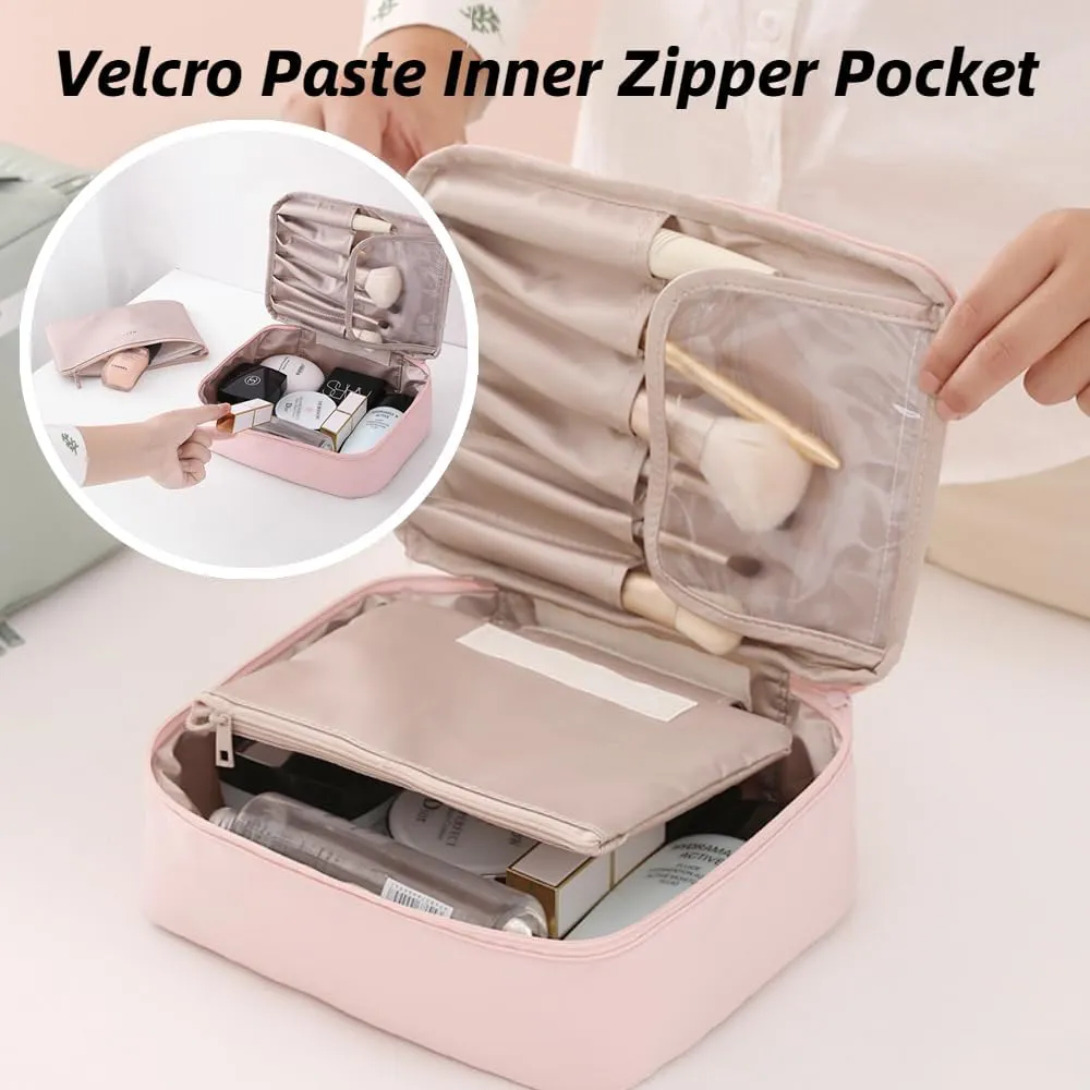 3 Pack Kawaii Cute Makeup Bag Aesthetic Travel Cosmetic Bag Organizer Toiletry Pouch Handbag Brush Holder for Women Teen Girls (Matcha Green, 3 Pack)