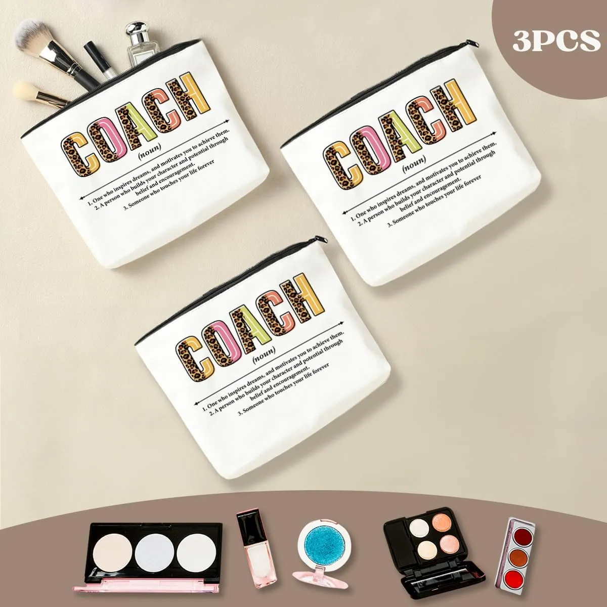 3 PCS Coach Makeup Bag - Best Coach Gifts for Women's Cheer, Football, Volleyball Teams & More