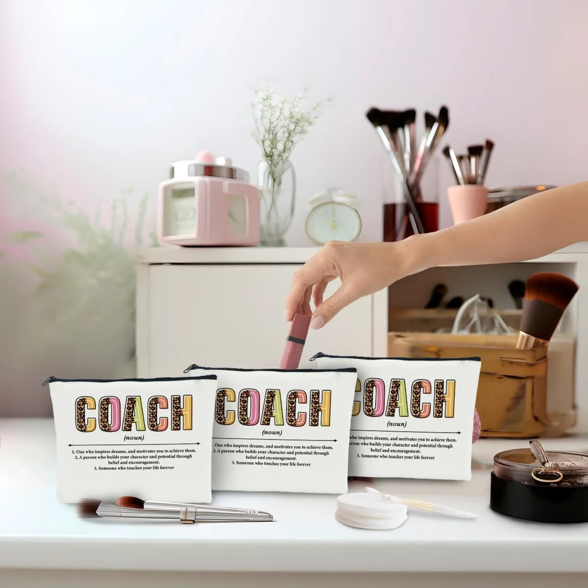 3 PCS Coach Makeup Bag - Best Coach Gifts for Women's Cheer, Football, Volleyball Teams & More
