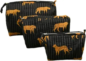 3 Pieces Block Printed Travel Organizer Kit Storage Bag for Women Makeup Bag Travel Cosmetic Bag (DESIGN 16)