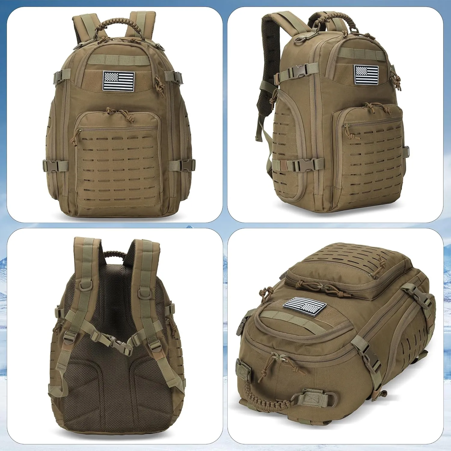 30L Hiking Backpack Lightweight Outdoor Daypack Camping Backpack Outdoor Travel Daypack Day Pack for Man Woman (Khaki)