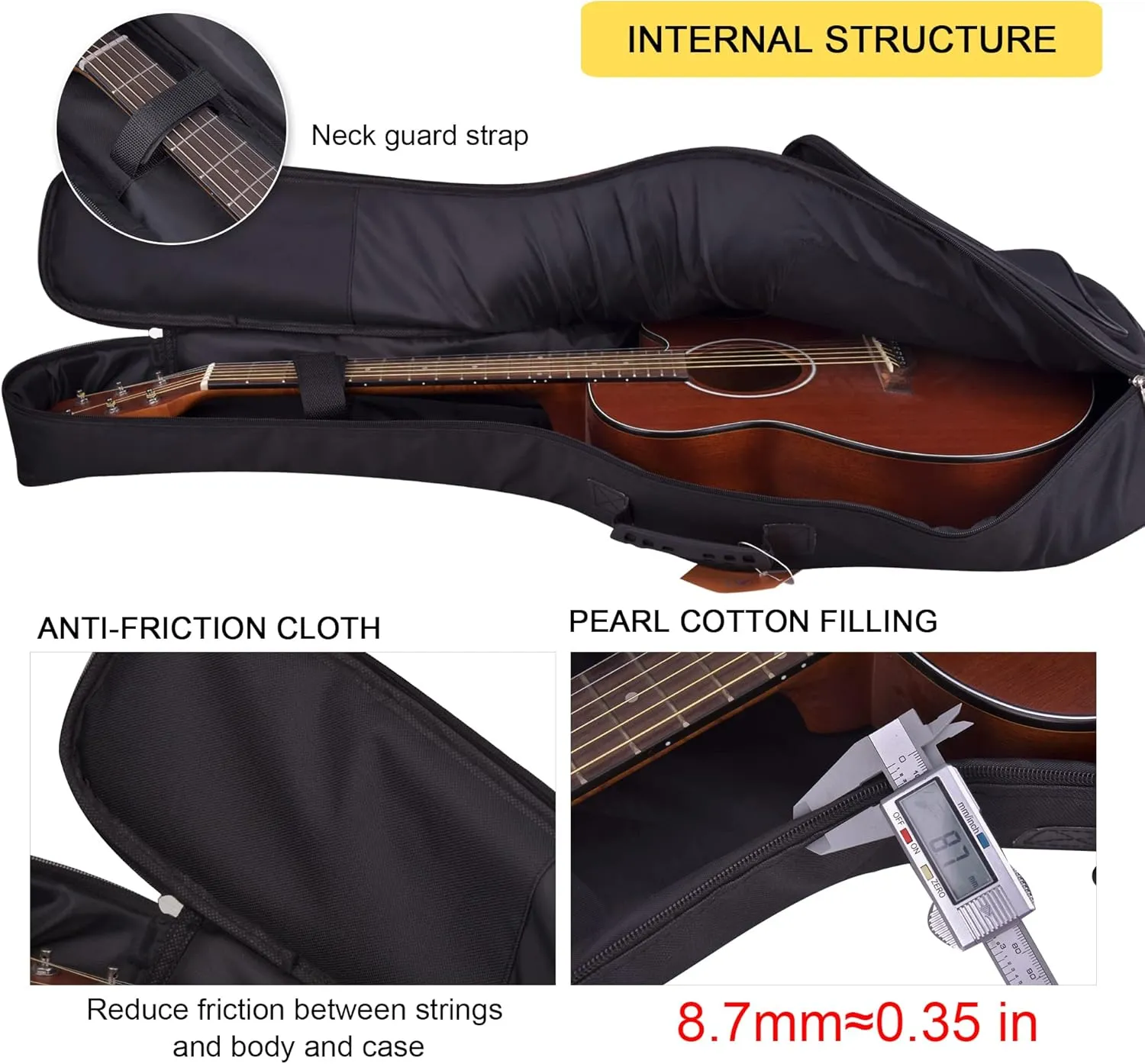 3/4 Size 36 Inch Acoustic Guitar Case Soft, Acoustic Guitar Bag 0.35 Inch Thicken Sponge Padded, Waterproof Gig Bag with Back Hanger Loop-For 36" Acoustic Classic Guitar