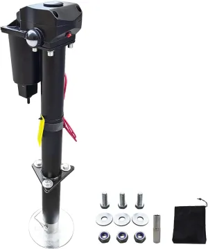 3500lbs Power Tongue Jack A-Frame Electric Trailer Jack with Waterproof Cover for Camper, RV,Travel,Boat,Cargo Trailer,12V DC, 2 LEDs,18" Quick Lift,Black