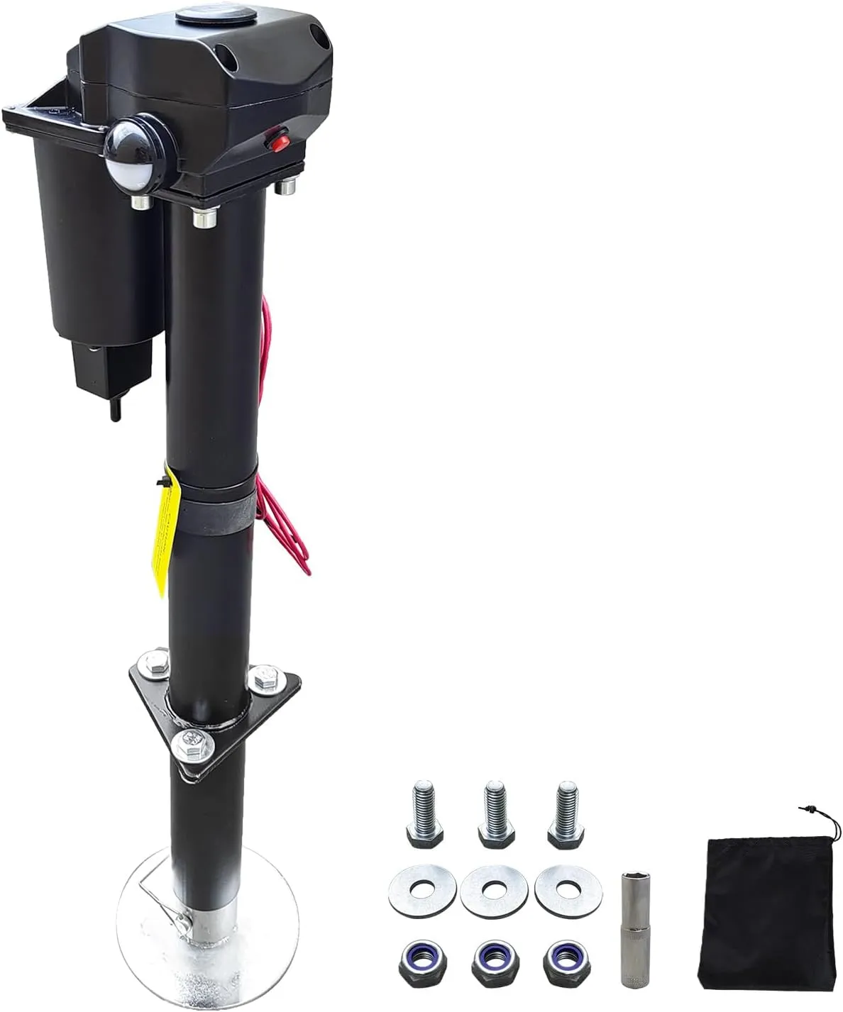 3500lbs Power Tongue Jack A-Frame Electric Trailer Jack with Waterproof Cover for Camper, RV,Travel,Boat,Cargo Trailer,12V DC, 2 LEDs,18" Quick Lift,Black