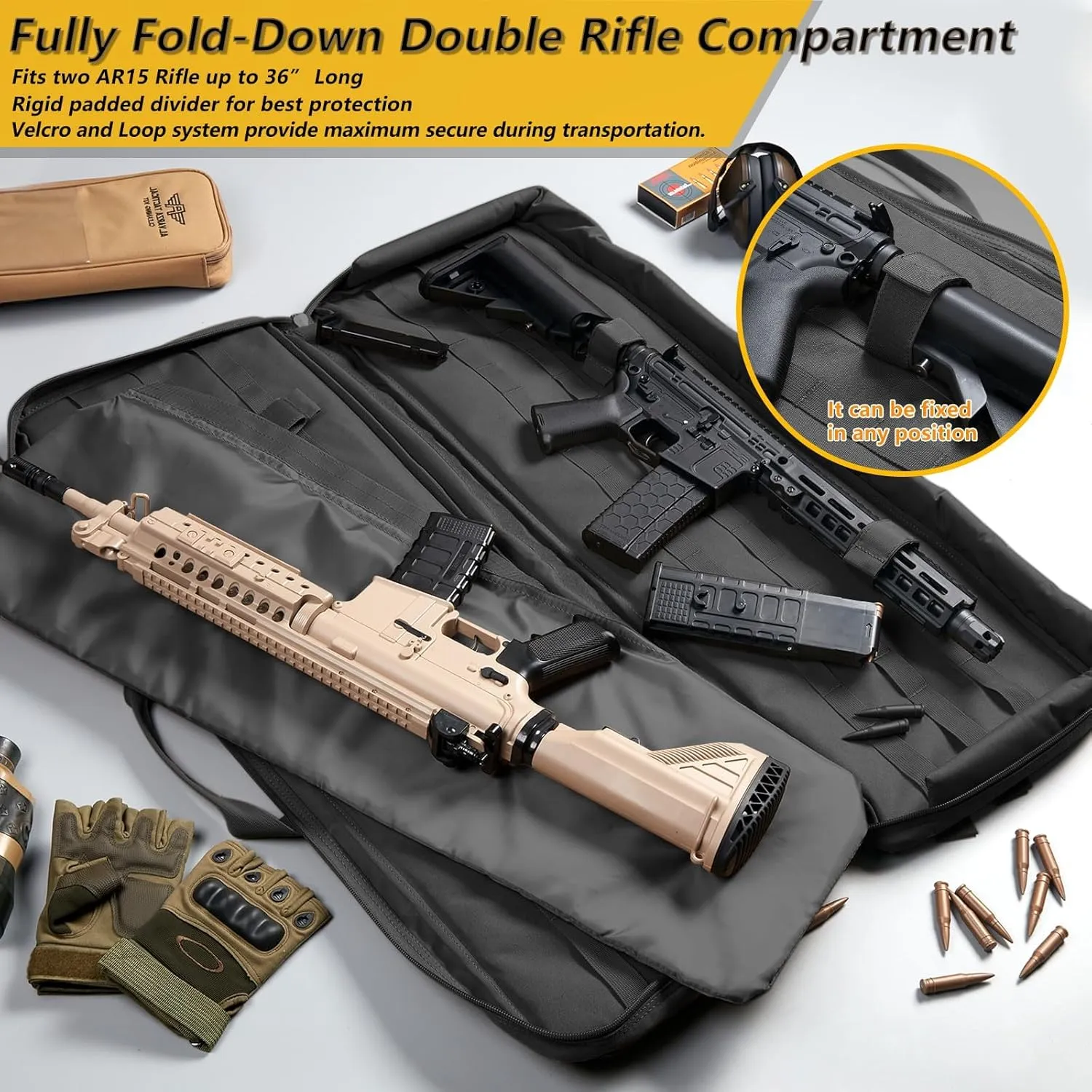 36" 42" 48" Double Long Gun Bag Nylon 1000D Soft Case Backpack Rifle Shotgun Pistol Transportation for Hunting Shooting Range, Firearm Transportation with Lockable Zipper and Molle System