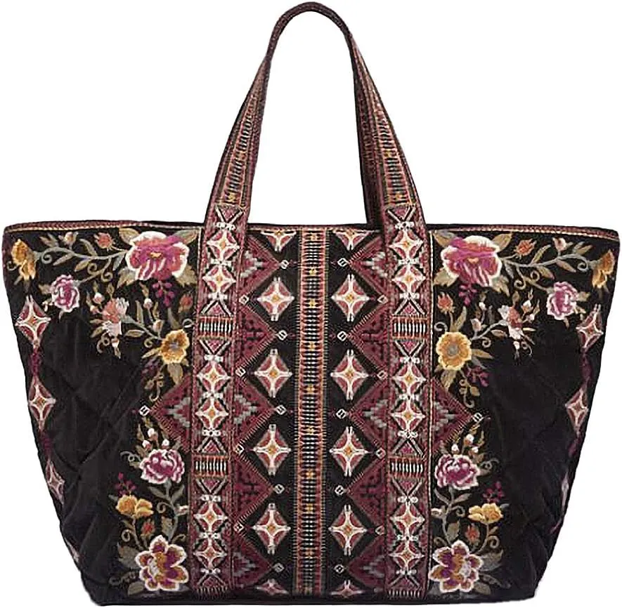 3J Workshop by Johnny Was Women's Embroidered Velvet Quilted Tote Bag, Black, O/S