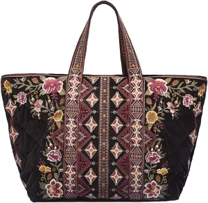 3J Workshop by Johnny Was Women's Embroidered Velvet Quilted Tote Bag, Black, O/S