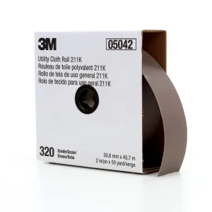 3M Utility Cloth Roll 211K, 320 J-weight, 2 in x 50 yd, ASO, Full-flex