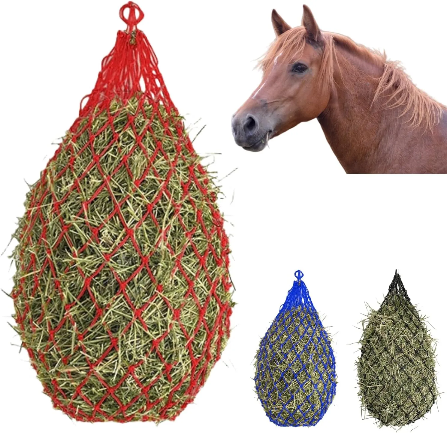 3PCS Hay Net for Horses, Slow Feed Hay Bag, Hanging Hay Feeder for Horses, Goats, Sheep