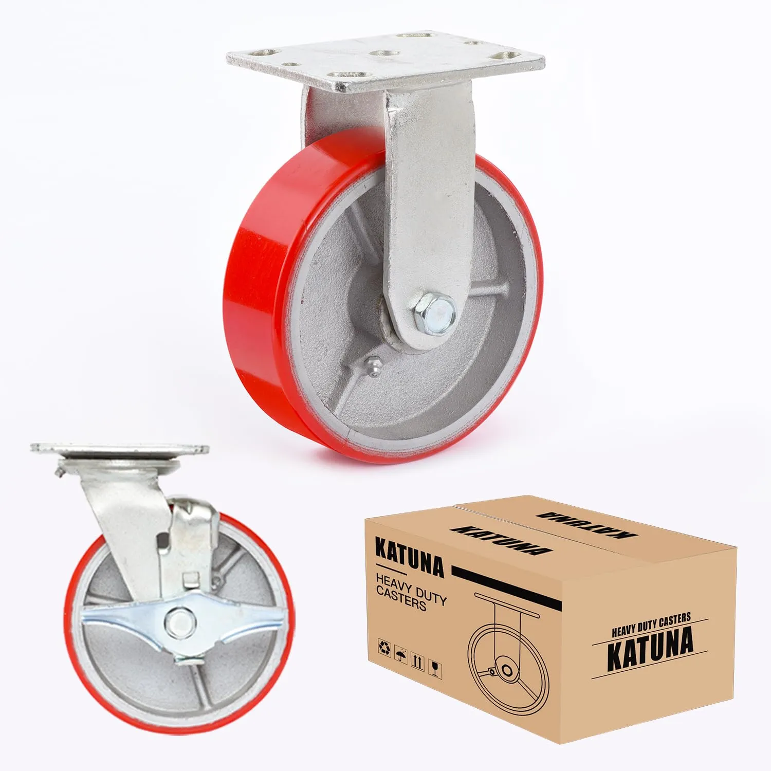 3"x2" Industrial Casters- Heavy Duty Casters,Polyurethane on Aluminum Casters Set of 4 - Loading Capacity up to 2800LB.Use for workbenches, Machines,Equipment (3inch Brake and Rigid)