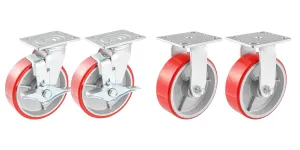 3"x2" Industrial Casters- Heavy Duty Casters,Polyurethane on Aluminum Casters Set of 4 - Loading Capacity up to 2800LB.Use for workbenches, Machines,Equipment (3inch Brake and Rigid)