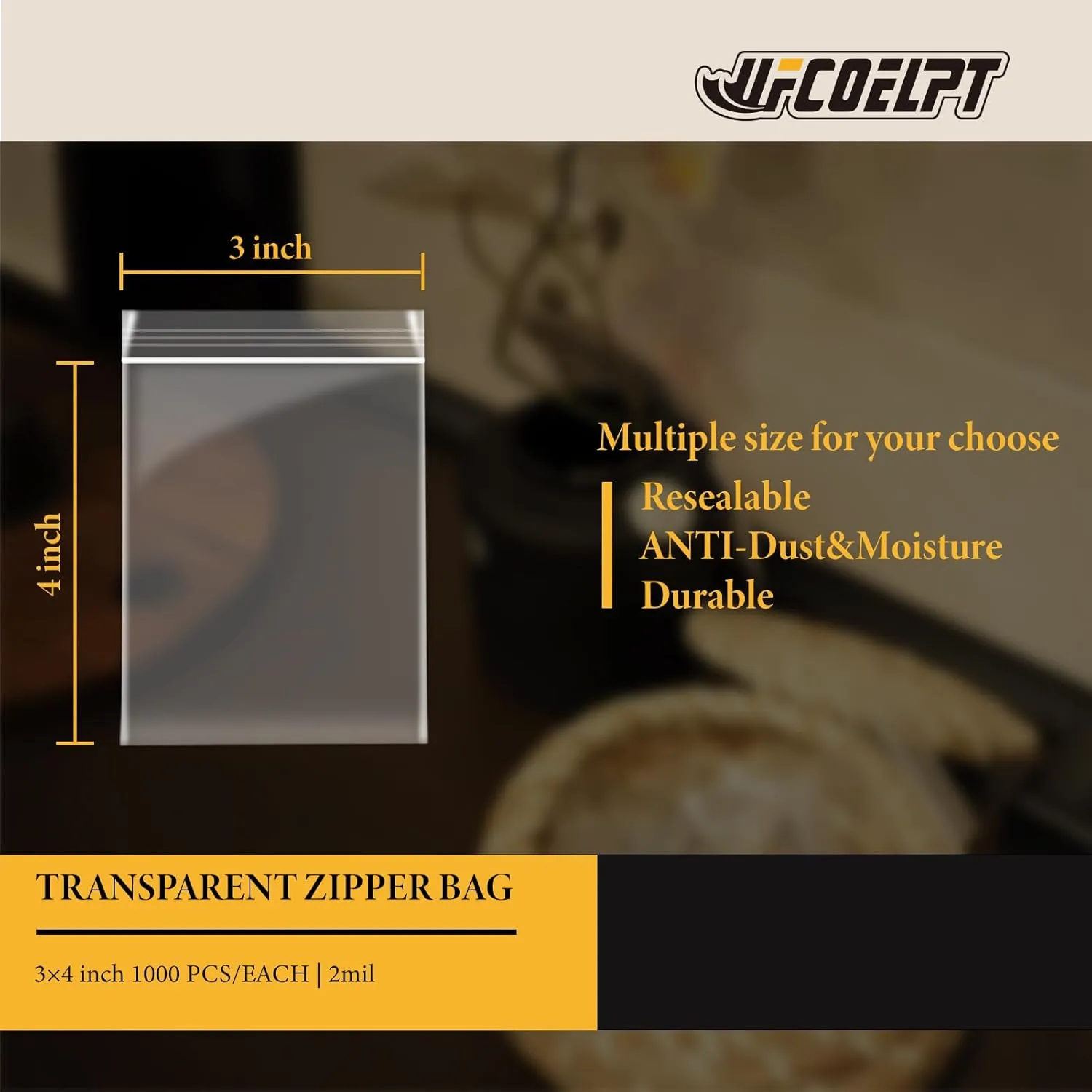 3''x 4'' Pack of 1000 Small Clear Poly Zipper Bags Reclosable Storage Plastic Bags for Jewelry, Gift Card, Halloween Candy