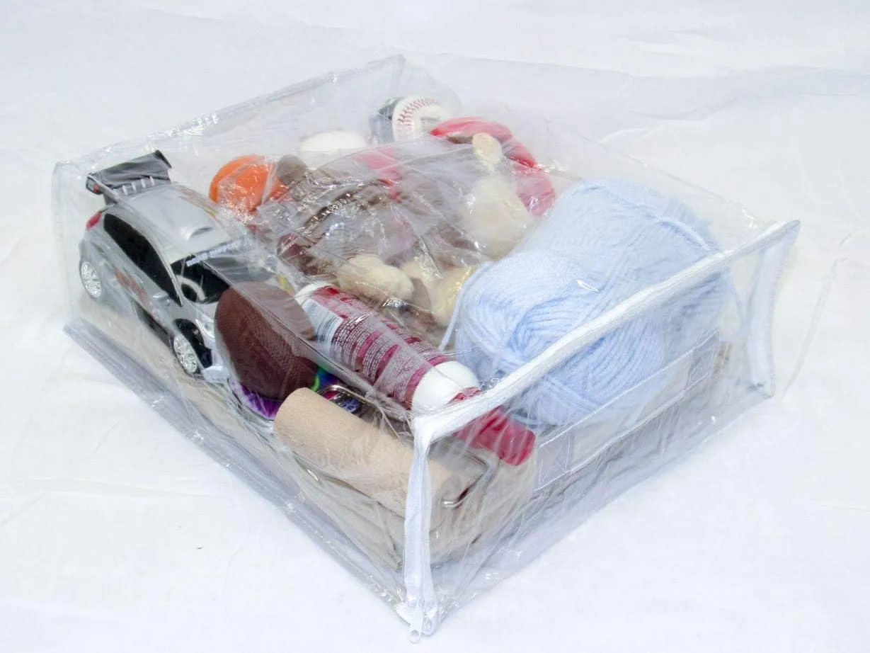 4-Pack Heavy Duty Vinyl Zippered Closet Square Storage Bags (Clear) for Sheets, Arts & Crafts, Toys and Much More! (12" x 15" x 5") 3.9 Gallon