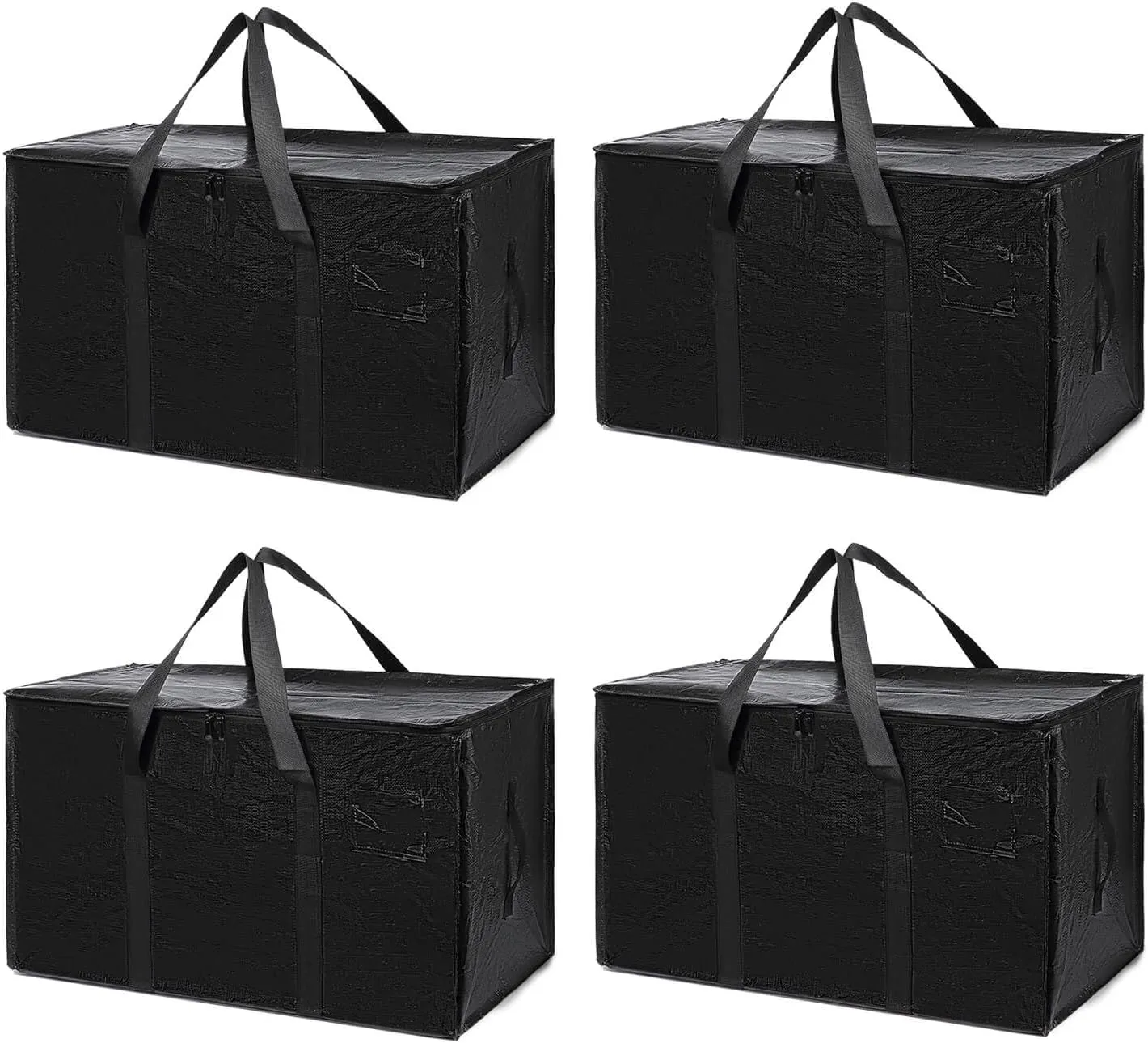 4 Pack Large Moving Bags with Zippers & Carrying Handles, Heavy Duty Storage Tote Moving Boxes ，Space Saving(Black, 4 Pack)