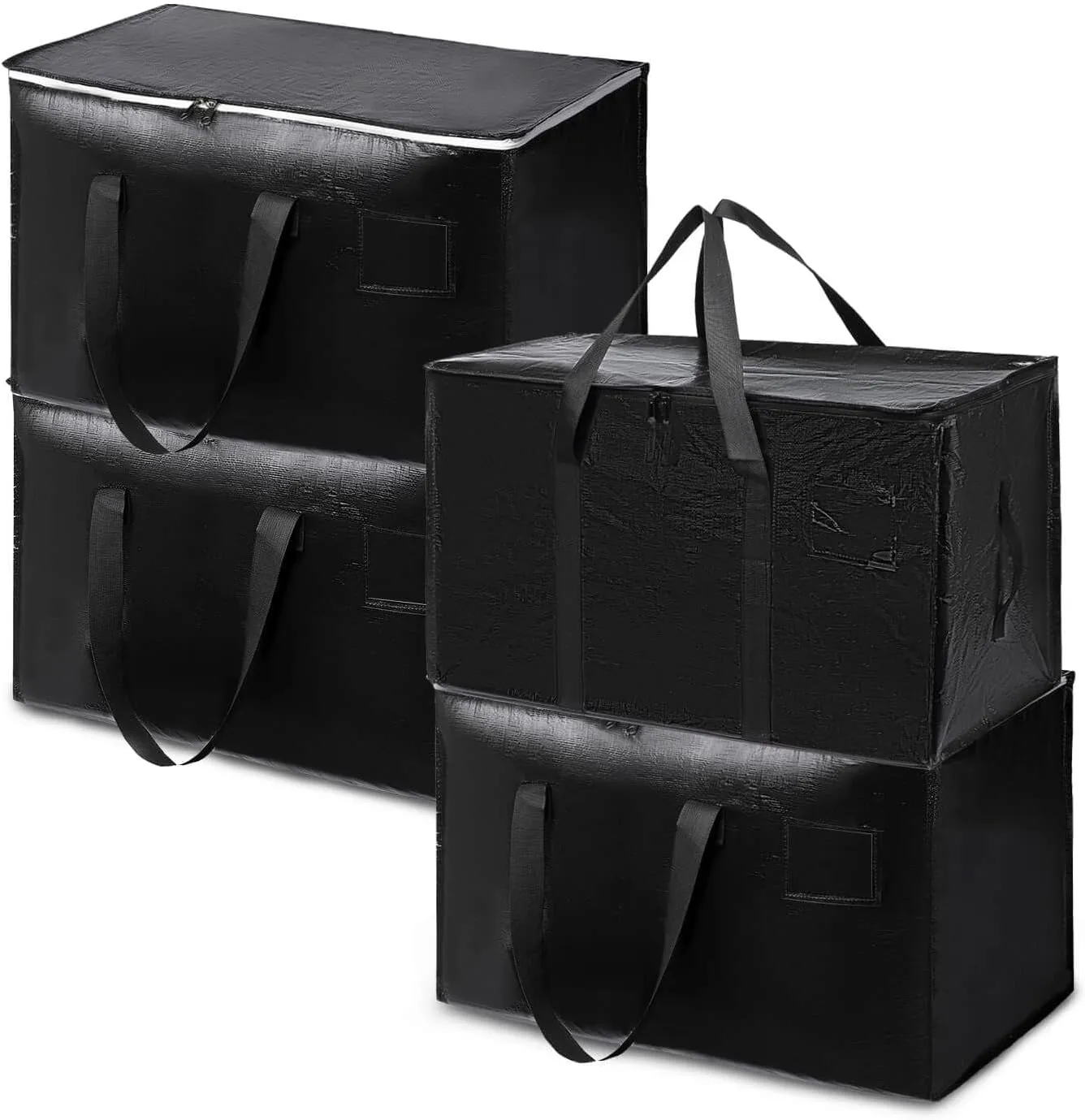 4 Pack Large Moving Bags with Zippers & Carrying Handles, Heavy Duty Storage Tote Moving Boxes ，Space Saving(Black, 4 Pack)