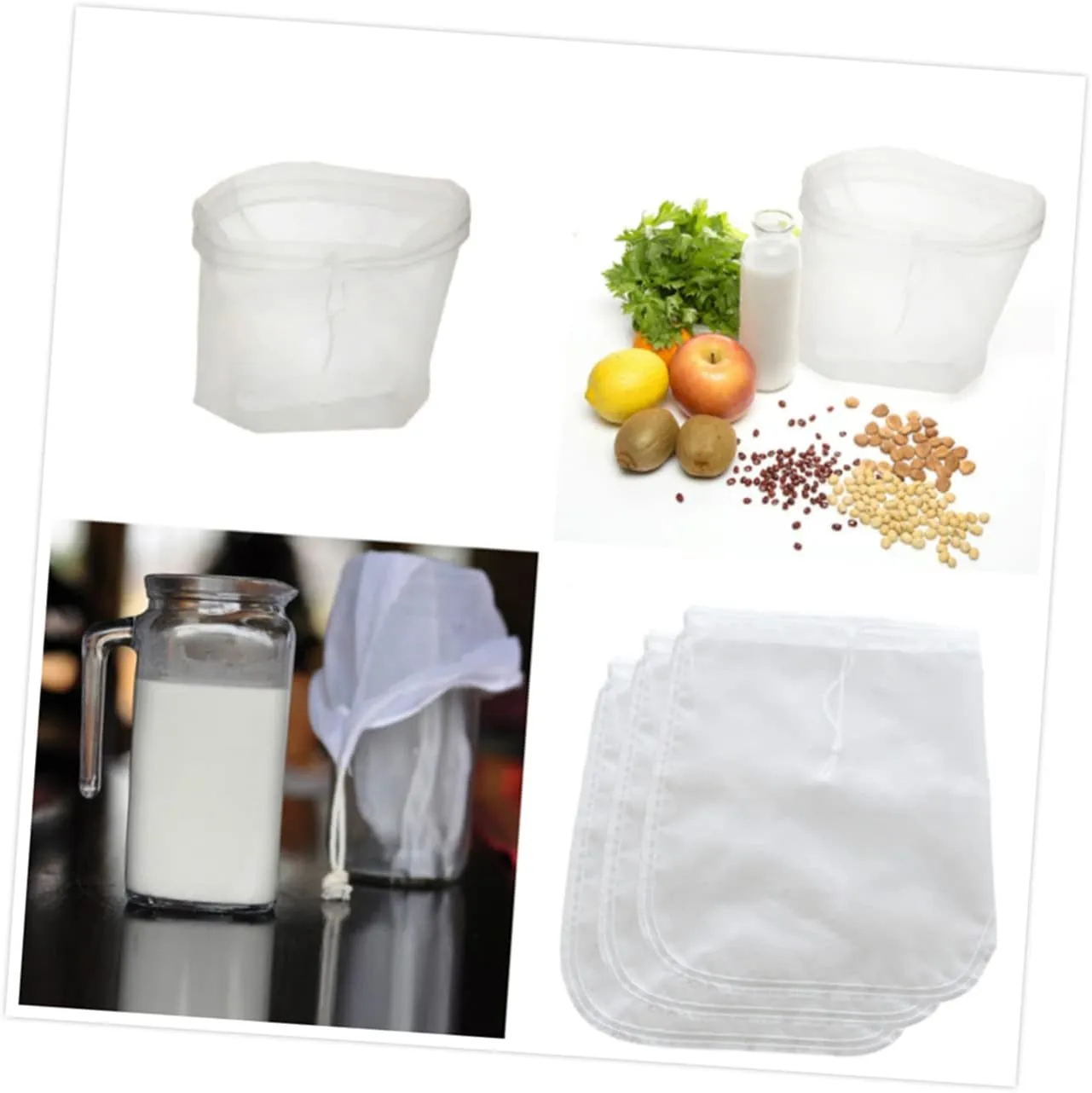 4 Pack Reusable Nut Milk Soy Milk Filter Bag Large Yogurt Strainer Cheesecloth 30x30cm White for Juice Yoghurt Cheese Making