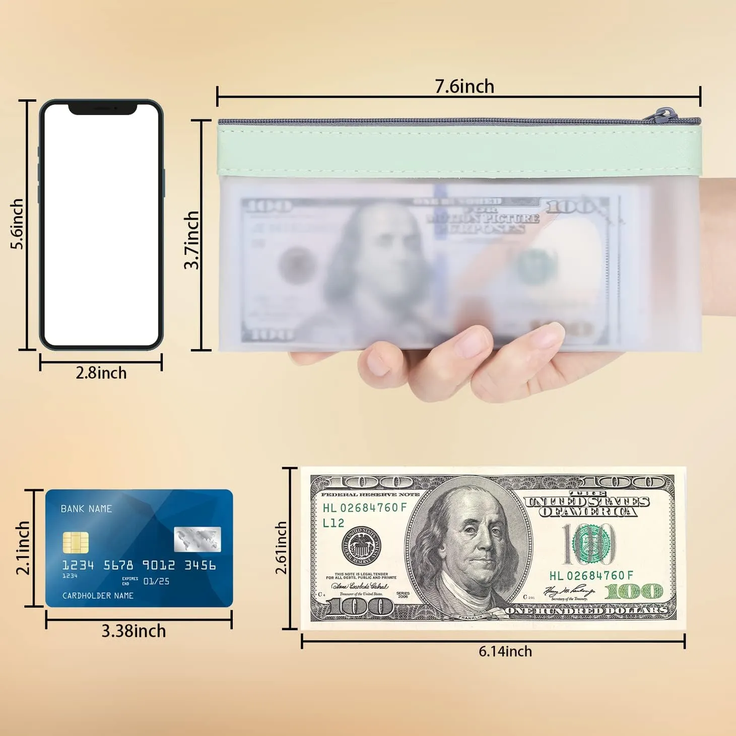 4-Piece Multi-Purpose Money Pouch Set - Clear Zipper Cash Envelopes, 7.6 x 3.7 Inch, Bank Deposit Bags, Coin & Check Wallet with 4 Colors