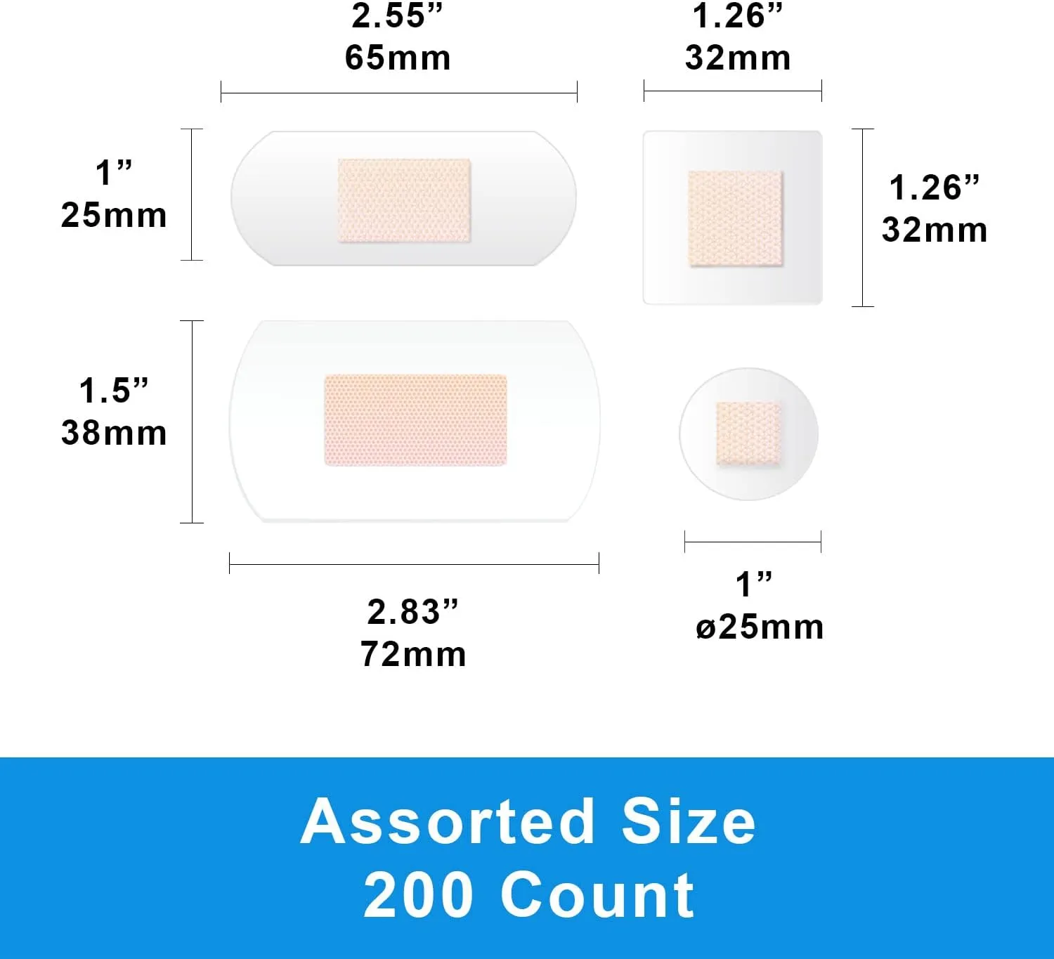 4-Sided Seal Transparent Waterproof Bandages 200(40 X 5) ct Assorted - Flexible Wound Care Adhesive Bandage Dressing Bulk for Sensitive Skin Minor Cuts Scrapes