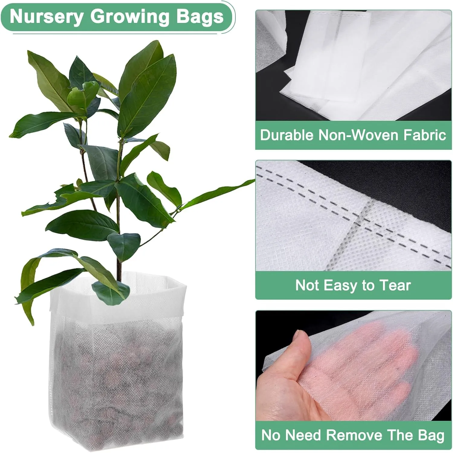 400-Pack Nursery Growing Bags, 7.1" x 6.3" Non-Woven Plant Nursery Bags, Fabric Seeding Pots Pouch for Seed Starting/Soil Transplant/Home Garden Supply [White]