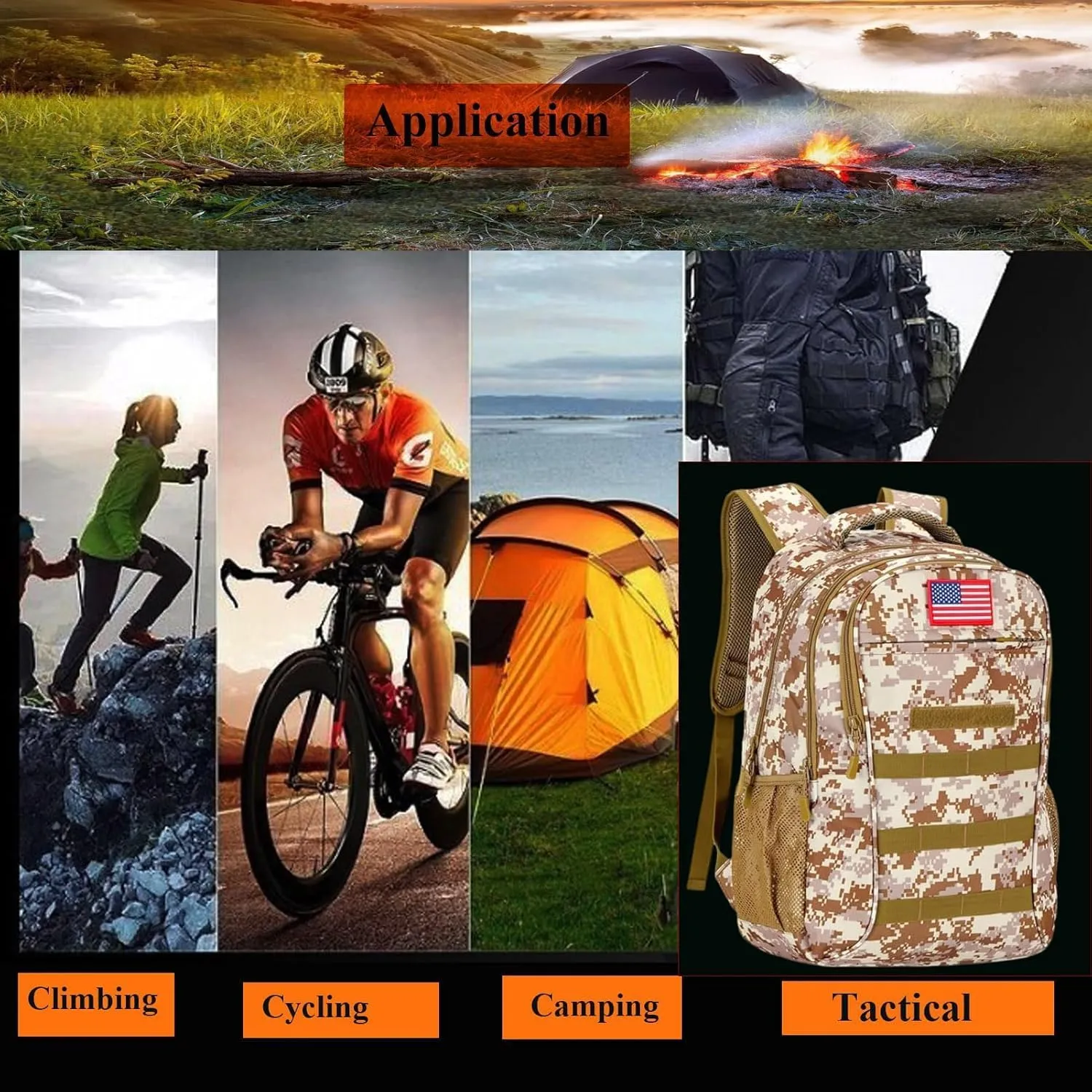 40L Tactical Backpack Molle Backpack,Military Camo Backpack Gym Daypack W/USB Port For Trekking Camping Hunting