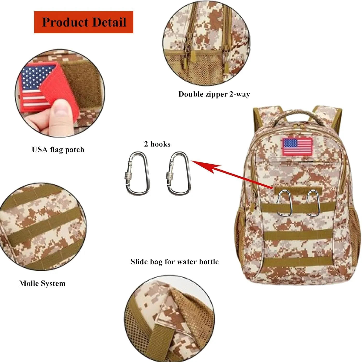 40L Tactical Backpack Molle Backpack,Military Camo Backpack Gym Daypack W/USB Port For Trekking Camping Hunting