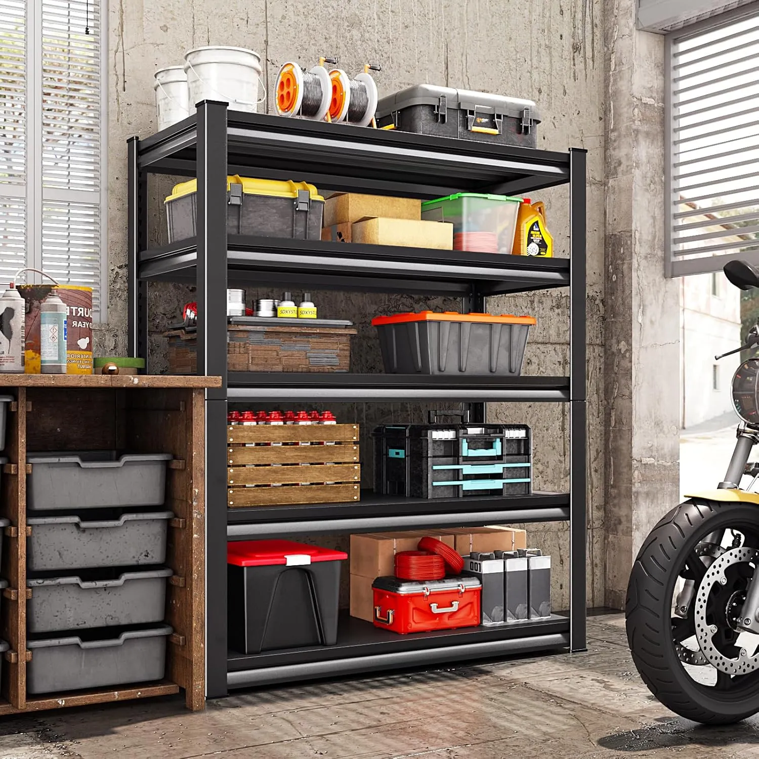 40" W Garage Shelving Heavy Duty, 2250LBS Loads Garage Storage Shelves Heavy Duty, 5-Tier Metal Shelving Units and Storage Racks, Industrial Utility Shelf,40" Wx18 Dx72 H, Black