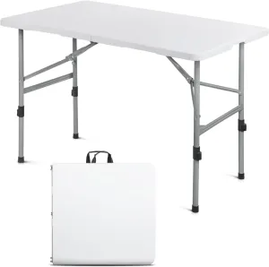 48 Inch Folding Table with Carry Handle, Portable Heavy Duty Plastic Utility Table with Steel Legs for Party, Wedding, Camping, Indoor, Outdoor Event, White