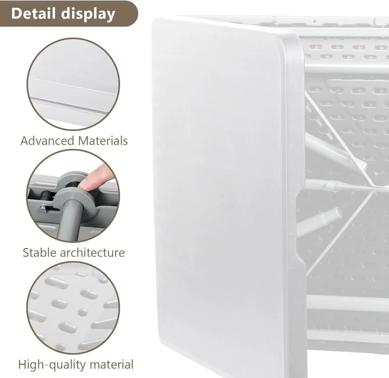 48 Inch Folding Table with Carry Handle, Portable Heavy Duty Plastic Utility Table with Steel Legs for Party, Wedding, Camping, Indoor, Outdoor Event, White