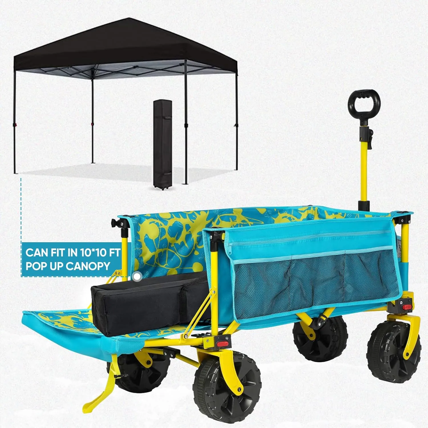 49 Inch Extra Long Beach Wagon with Big Wheels for Sand, Collapsible Utility Beach Cart Heavy Duty Folding Wagon,Ideal for Outdoor Sand Camping Garden Pet