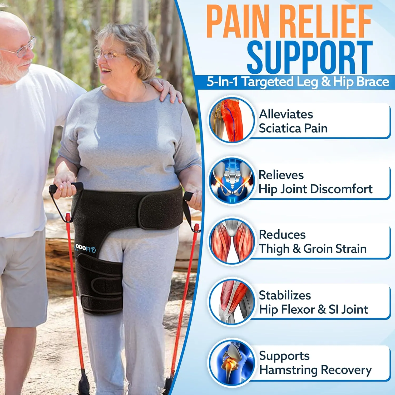5-in-1 Hip Brace for Women & Men Sciatica Pain Relief Brace - Adjustable Groin, Thigh, Hamstring Compression Wrap - Comfortable Support for Muscle Recovery, Mobility, Hip Pain Relief
