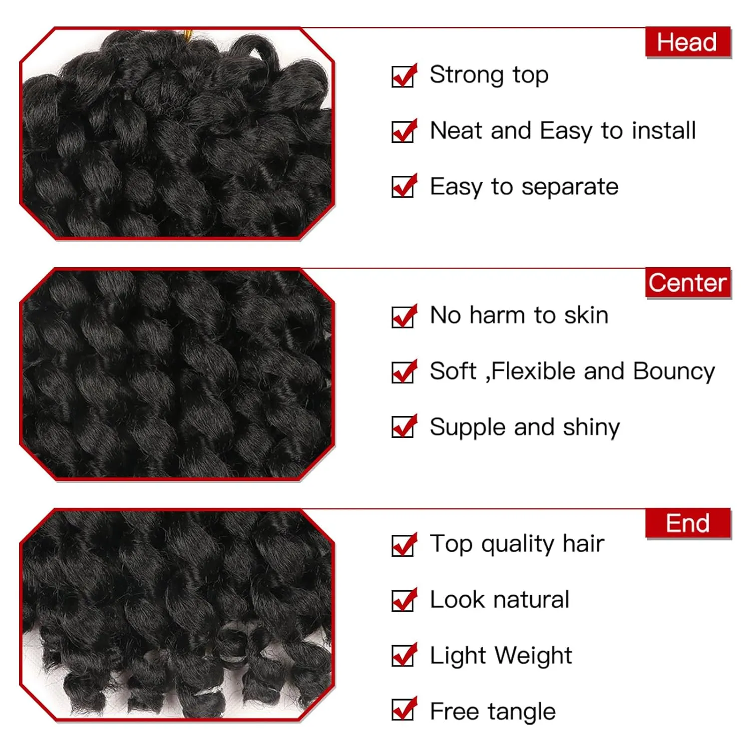 5 Packs Wand Curl Twist Braids Hair Crochet Curly Hair Extension 8inch Synthetic Hair Weave for Women 20strands/pack Xtrend Hair (1B#, 5packs/Lot)