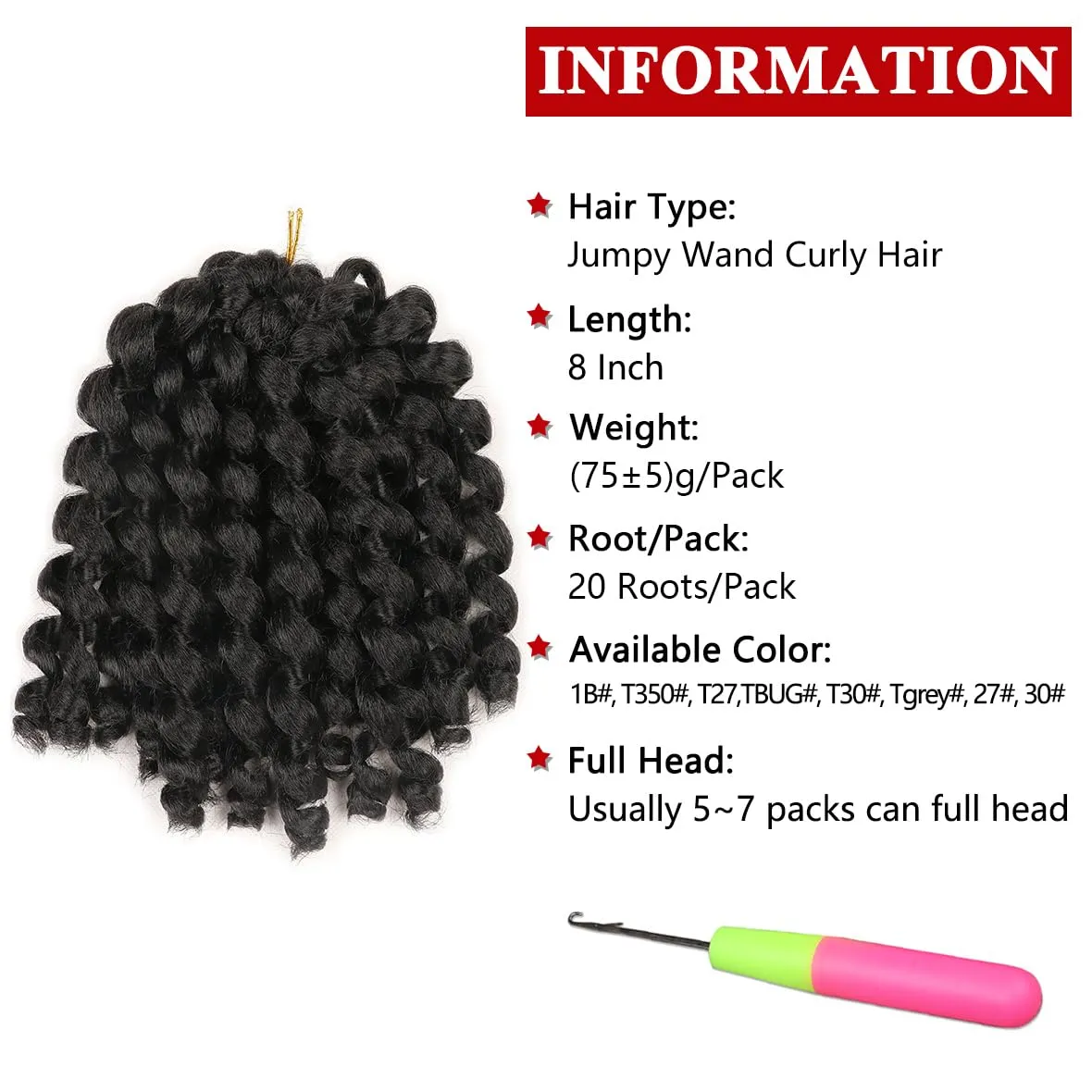 5 Packs Wand Curl Twist Braids Hair Crochet Curly Hair Extension 8inch Synthetic Hair Weave for Women 20strands/pack Xtrend Hair (1B#, 5packs/Lot)