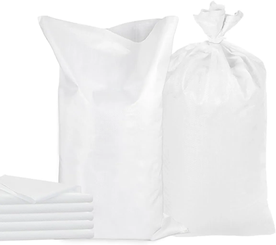 50 Pack Empty Sandbags with Ties,14x26 inches Woven Polypropylene Sand Bags with UV Protection(White)