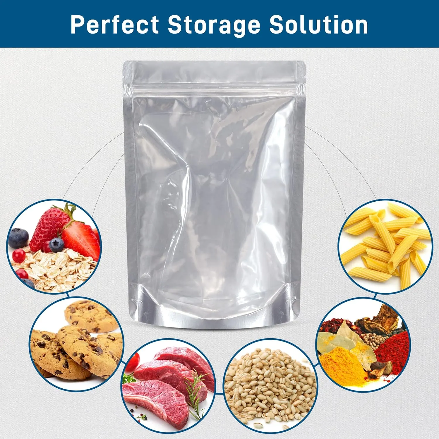 50 Packs 1 Gallon Mylar Bags for Food Storage with Clear Window,Reusable Mylar Bags with Oxygen Absorber for Grains, Wheat, Rice, Legumes, Meat Long Term Food Storage (9.44 mils,14 * 10 Inch)