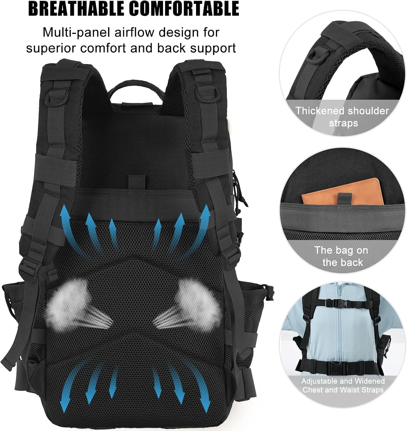 50L Military Tactical Backpack Large Day Backpack for Men Molle Army 3 Days Assault Pack Bug Out Bag Water Resistant and Heavy Duty Hiking Treeking Rucksack - Black