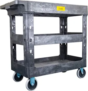550lb Capacity Heavy Duty Plastic Utility Cart 34-1/2" L x 16-3/4" W with Handle 3 Shelves Pake Handling Tools