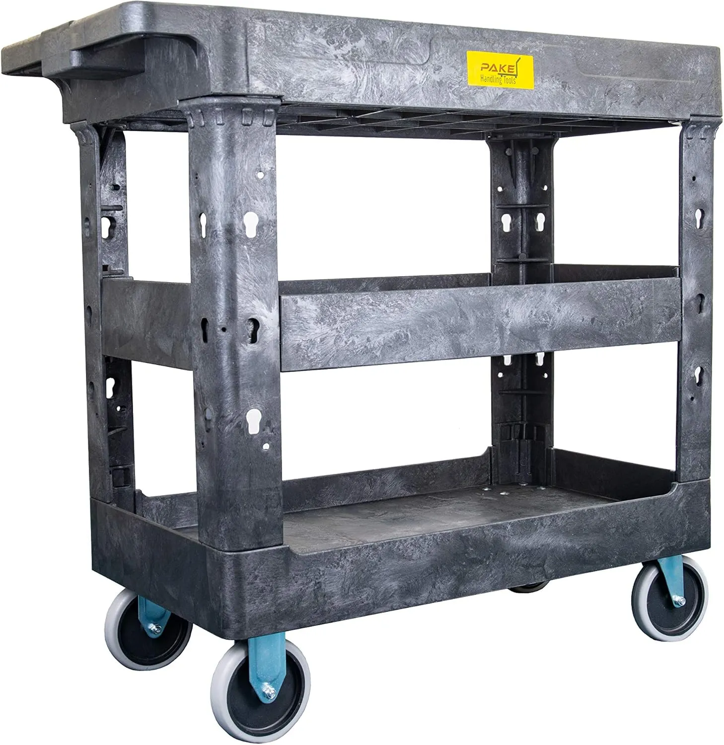 550lb Capacity Heavy Duty Plastic Utility Cart 34-1/2" L x 16-3/4" W with Handle 3 Shelves Pake Handling Tools