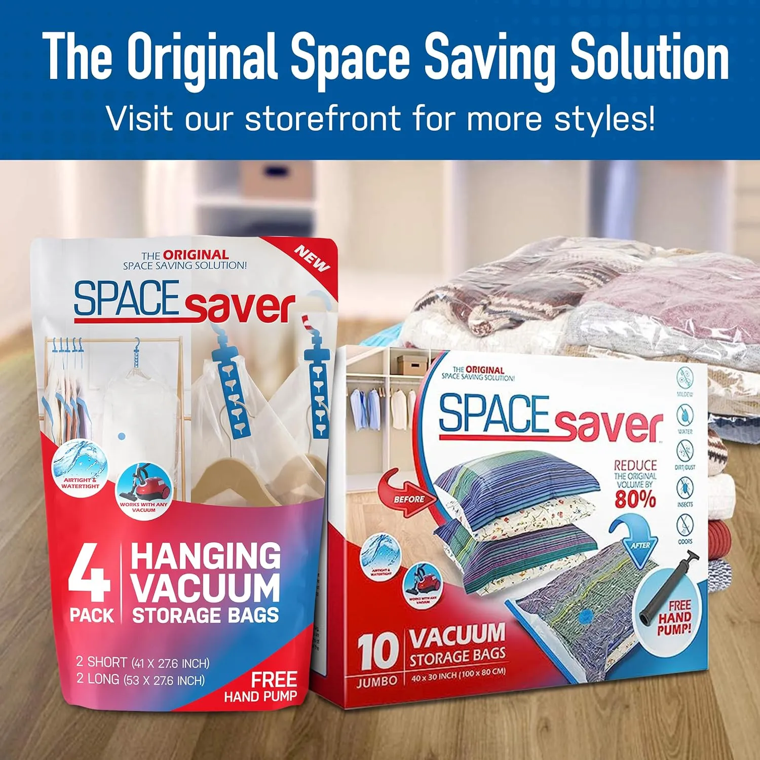6 Pack Medium Vacuum Storage Bags for Comforters, Blankets & Clothes –Vacuum Sealed Compression Bags with Hand Pump – Space Saver Storage Bags for Bedding, Moving, Travel & Organization