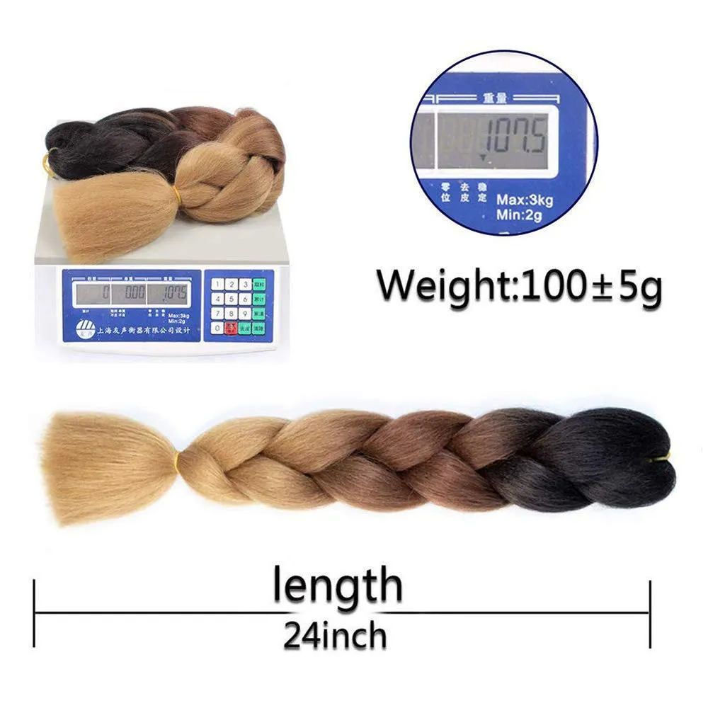 6 Packs Ombre Jumbo Braiding Hair Extensions 24 Inch High Temperature Synthetic Fiber Hair Extensions for Box Braids Braiding Hair (Purple to Red to Pink)