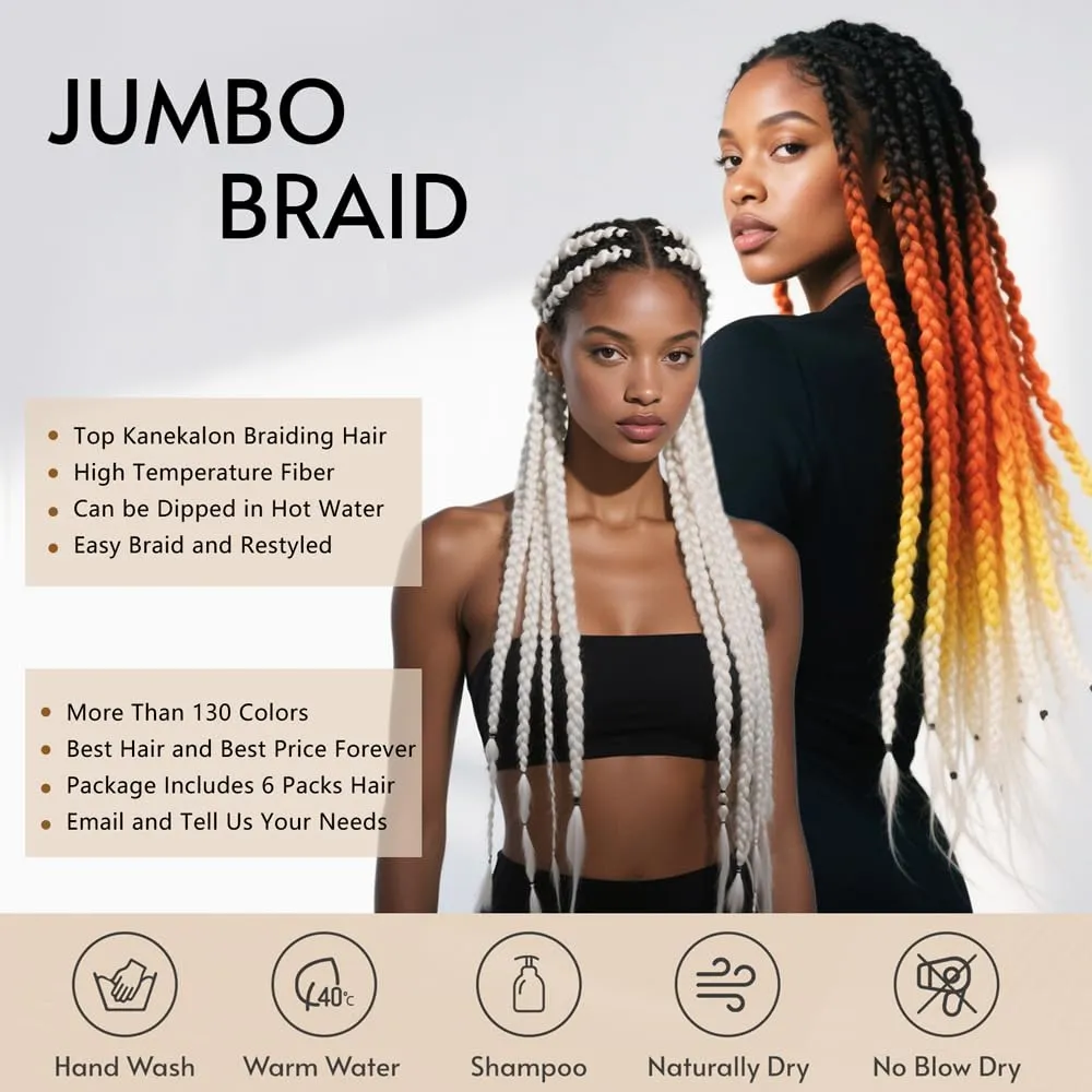 6 Packs Ombre Jumbo Braiding Hair Extensions 24 Inch High Temperature Synthetic Fiber Hair Extensions for Box Braids Braiding Hair (Purple to Red to Pink)