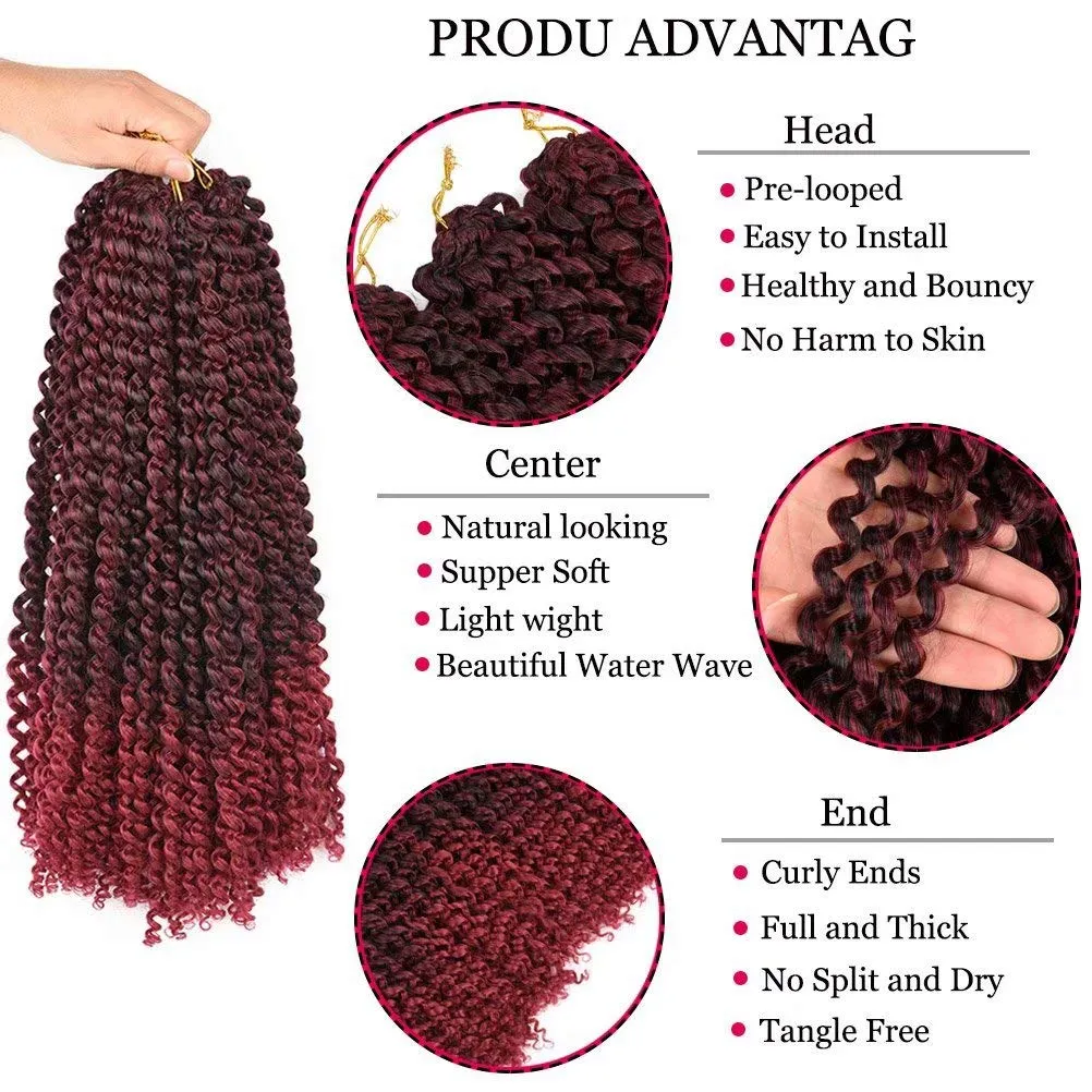 6 Packs Passion Twists Hair 18inch Ombre Burgundy Water Wave Crochet Hair for Butterfly Soft Locs Synthetic Crochet Hair Passion Twist Long Bohemian Locs Braiding Hair Extensions (18" 6packs T1B/BUG#)