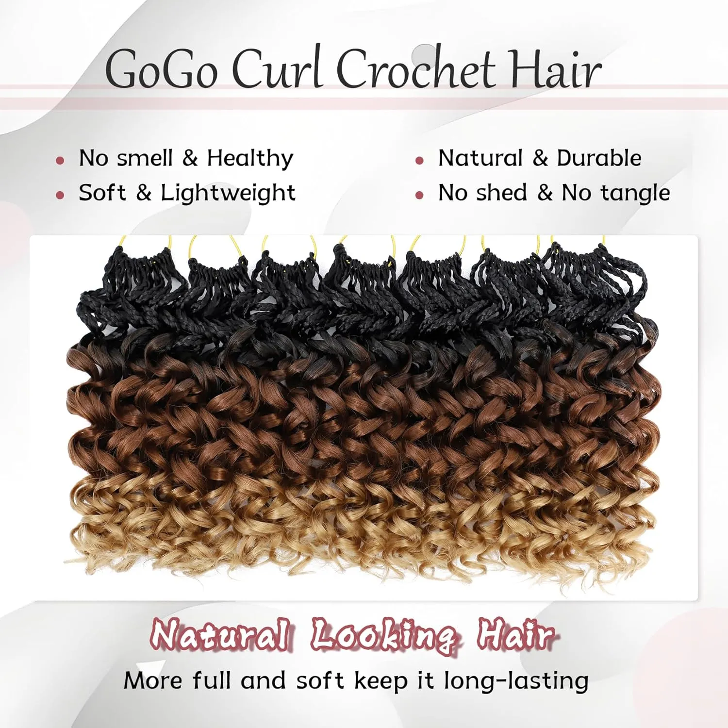 7 Packs Gogo Curl Crochet Hair for Women 10 Inch Pre-Twisted Curly Crochet Hair Pre Looped Deep Ocean Water Wave Beach Curl Crochet Braids Synthetic Braiding Hair Extensions (10 Inch, 1B/30/27)