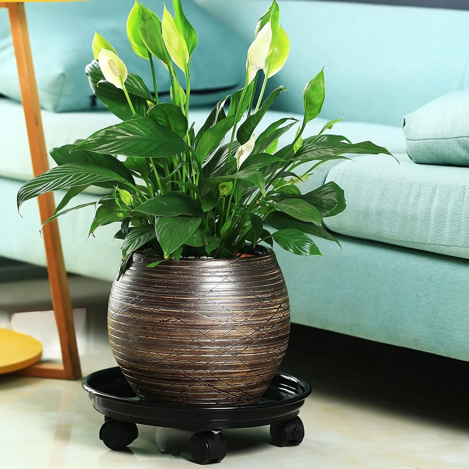 8 Packs Plastic Plant Caddy with Wheels 12” Heavy-Duty Rolling Plant Stand with Wheels Plant Dolly with Casters for Indoor and Outdoor Plant Roller Base Plant Saucer Mover, Black
