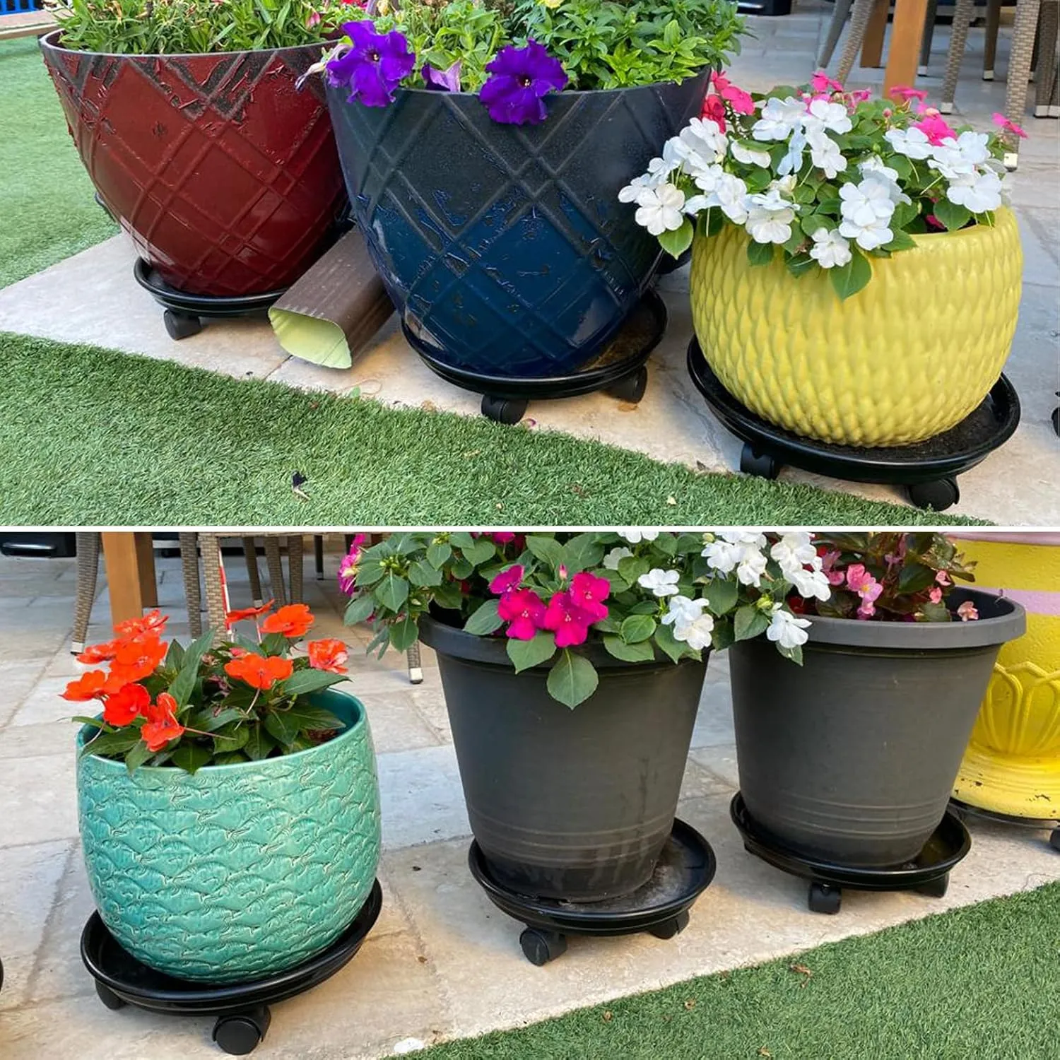 8 Packs Plastic Plant Caddy with Wheels 12” Heavy-Duty Rolling Plant Stand with Wheels Plant Dolly with Casters for Indoor and Outdoor Plant Roller Base Plant Saucer Mover, Black
